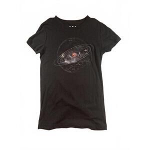 Black Graphic T-Shirt with Solar System Design - size Small